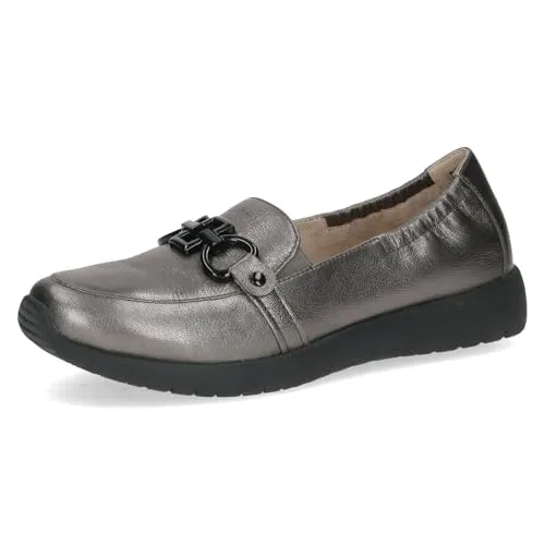 Caprice Damen Slipper aus Leder Bequem, Silber (Dk Grey Metal.), 40 EU - Slipper & Mokassins für Damen mit AIRMOTION Sohlentechnologie für optimale Zirkulation und Federung. Hochwertiges Leder und Wechselfußbett für individuellen Komfort.