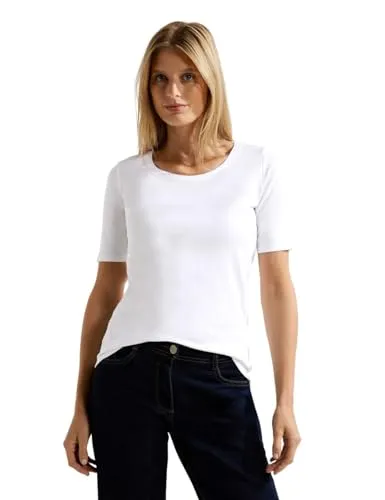 Cecil Damen Lena T-Shirt, Weiß (White 10000), S EU - Stylisches Cecil Shirt Style Lena mit Halbarm und Rundhalsausschnitt. Aus hochwertiger Baumwolle, perfekt als Basic oder Unterziehshirt – vielseitig kombinierbar für jeden Anlass.