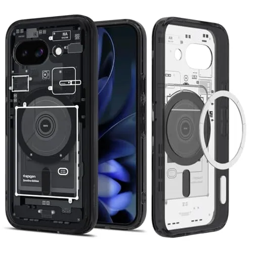 Spigen Ultra Hybrid MagFit Hülle für Google Pixel 9a – ZeroOne Black - Standard Handyhüllen mit integriertem Magnet für kabelloses Laden, robustem PC und TPU-Material, sowie optimalem Schutz durch Air Cushion Technologie.