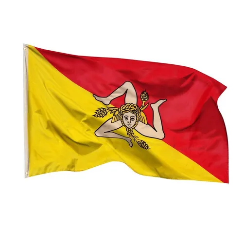 PHENO FLAGS Flagge Sizilien Flagge 90 x 150 cm Fahne Italien Sizilianische Sicilia (Hissflagge für Fahnenmast), Inkl. 2 Messing Ösen