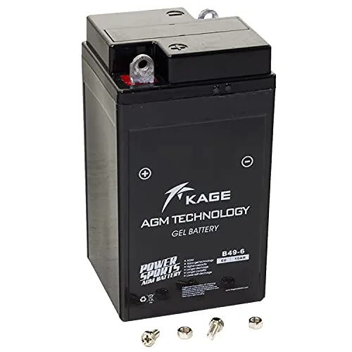 Batterie GEL KAGE B49-6 6Volt für B M W Vespa - Wartungsfreie GEL-Motorradbatterie mit 10 AH Kapazität und 100 CCA für zuverlässigen Start bei -18°C. Ideal für B M W Vespa und andere Modelle, einbaufertig und versiegelt.