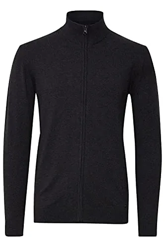 Indicode Badi Herren Strickjacke Cardigan Feinstrick - Charcoal Mix, Größe XXL - Modische Feinstrickjacke mit hohem Ripp-Kragen und verdecktem Reißverschluss. Ideal für Freizeit und Büro, aus hochwertiger Baumwolle für besten Tragekomfort. Nachhaltig produziert mit recycelten Materialien.