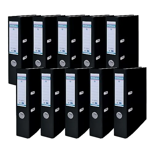 Donau Master Ordner Breit 10er Pack FSC/DIN A4 / 7,5 cm / 10 Stück/Schwarz/Kunststoffbezug PP/Carton Papier Schlitzordner Büroordner Aktenordner Ringordner/Grünen Punkt