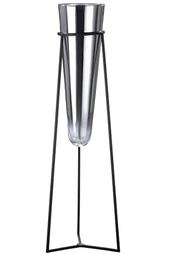 GILDE Vase XL mit Metallständer - Silberfarbene Glasvase für stilvolle Dekoration - Die GILDE Vase XL vereint modernes Design mit Funktionalität. Sie ist ein echter Blickfang und passt perfekt in jedes minimalistische Interieur. Ideal für kreative Arrangements oder als elegantes Geschenk.