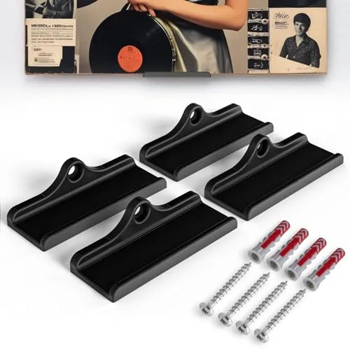 Mobilefox Schallplatten Wandhalterung passend für LP Disc Vinyl Halter Universal 4 Stück Set Schwarz