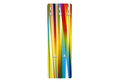 Bilderdepot24 Garderobenpaneel Design Kinder Kunst Muster Rainbow Stripes (ausgefallenes Flur Wandpaneel mit Garderobenhaken Kleiderhaken hängend), moderne Wandgarderobe - Flurgarderobe im schmalen Hakenpaneel Design