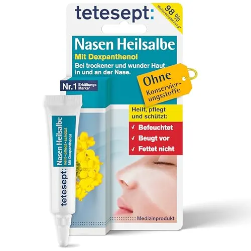 TETESEPT Nasen Heilsalbe 5 g - Pflege für trockene Haut - Ideal zur Unterstützung der Hautpflege bei trockenen Stellen in der Nase. Mit Dexpanthenol für langanhaltende Feuchtigkeit und Regeneration. Frei von Konservierungsstoffen.