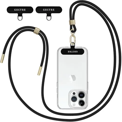 Gectre Handykette Universal, Geeignet für alle Smartphones, mit 2 Stück Universelles Patch, Handyband passend für alle Standard Handyhülle (Schwarz und Gold)