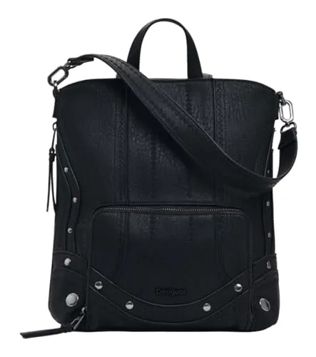Desigual Pretoria Embro Patch Mini Backpack Rucksack - Stylischer Mini-Rucksack für Damen, aus 100% Polyurethan, verstellbare Träger und trendiges Design in Schwarz.