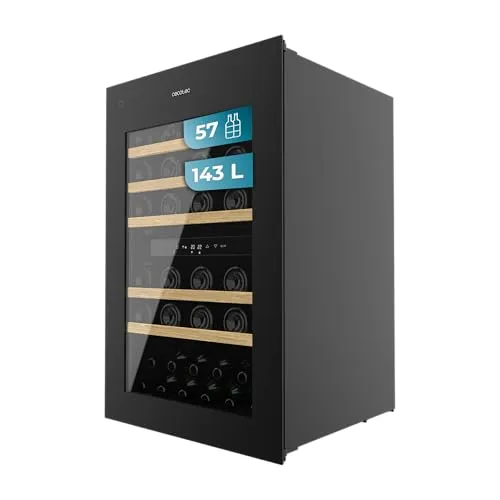 Cecotec Weinkeller Bolero GrandSommelier Duo 57000 - Schwarz - Eleganter Weinkühlschrank für 57 Flaschen, mit zwei Temperaturzonen und Touch-Bedienfeld. Perfekte Lagerung von Weiß-, Rot- und Roséwein bei optimaler Trinktemperatur.