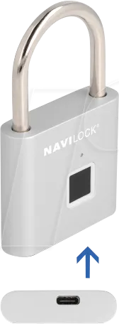 NAVILOCK 20966 - Vorhängeschloss mit Fingerabdrucksensor, 10 Benutzer, IP64 - Mechanische Sicherungen: Das Navilock Vorhängeschloss bietet personalisierte Sicherheit mit Fingerabdrucksensor für bis zu 10 Benutzer und ist ideal für Innen- und Außenbereiche.
