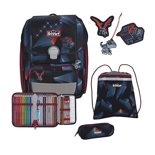 Scout Genius Schulranzen-Set 4tlg - Schulranzen-Set für Grundschüler, ergonomisch gestaltet mit atmungsaktiven Gurten und einzigartiger Form für optimale Stabilität. Empfohlen von Aktion Gesunder Rücken e.V.