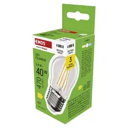 EMOS LED Lampe Edison MiniGlobe, 3,4W Ersatz für 40W Glühbirne, runde Vintage-Glühlampe mit E27 Sockel und Helligkeit 470lm, Neutralweiß 4000K