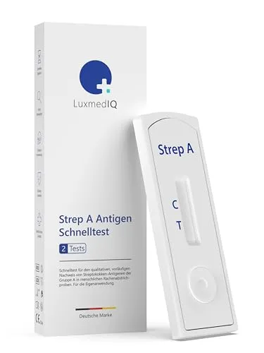 2x LuxmedIQ Strep A Test bei Scharlach, Mandel- & Rachenentzündungen, Hautinfektionen - Streptokokken Schnelltest mit Rachenabstrich - Heimtest zum Nachweis des Gruppe-A-Streptokokken-Antigens