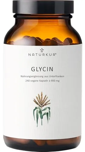 Naturkur® Glycin 900mg - 240 Kapseln im Apothekerglas - Vegan, ohne Zusatzstoffe, in Handarbeit hergestellt in Unterfranken
