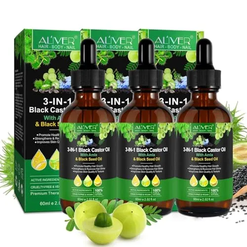P-Beauty 3x 3in1 Haaröl, mit Rizinusöl, Amla & Schwarzkümmelöl 60ml - stärkt das Haar, für Haarwachstum, Feuchtigkeitspflege Haut & Haare - Öl gegen Haarausfall & Spliss - Haarpflege, Kopfhautpflege