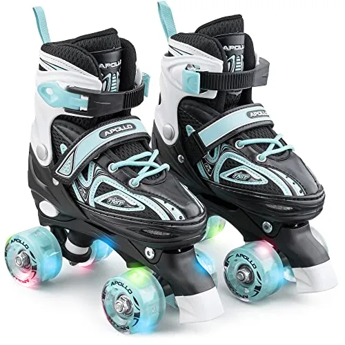 Apollo Super Quad X Pro - Verstellbare LED Rollschuhe für Kinder - Inliner für Kinder mit größenverstellbaren Softboots und LED Wheels, ideal für sportbegeisterte Mädchen und Jungen - wächst über 4 Schuhgrößen!