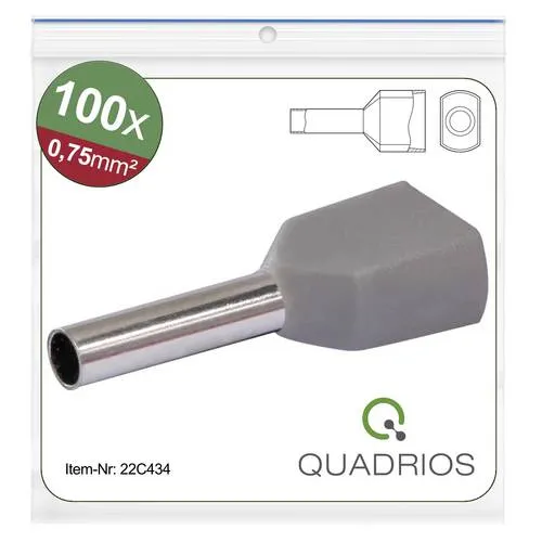 Quadrios 22C434 Zwillings-Aderendhülse 0.75mm² Teilisoliert Grau 1 Set