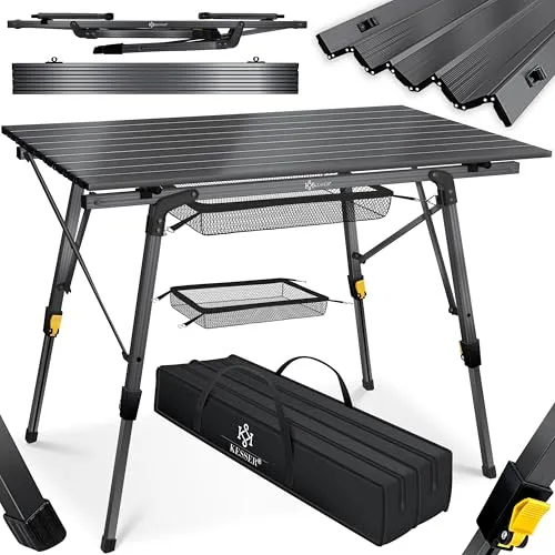 KESSER® Campingtisch faltbar - Höhenverstellbarer Klapptisch mit Tragetasche - Camping-Möbel, wetterfester Klapptisch aus leichtem Aluminium, ideal für In- und Outdoor, inklusive Tragetasche für einfachen Transport.