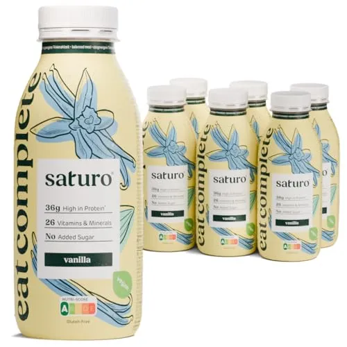 Saturo Trinknahrung Vanilla | 36g Protein, zuckerfrei & nährstoffreich - Eiweißgetränke, perfekte Mahlzeit für unterwegs mit 36g Protein und 26 essentiellen Nährstoffen, hält bis zu 5 Stunden satt.
