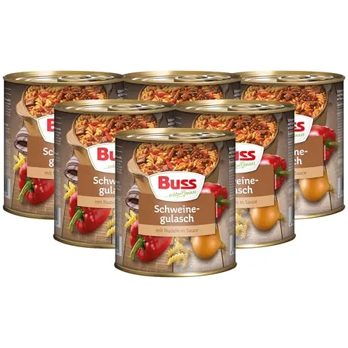 Buss Rustikale Gerichte - Gulasch vom Schwein mit Nudeln und Paprika - Leckeres Gulasch vom Schwein mit Nudeln und Paprika – ideal für schnelle Mahlzeiten. Einfach in der Mikrowelle oder im Topf zubereiten. Lange haltbar und ohne Konservierungsstoffe, perfekt für jeden Anlass.