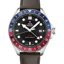 Swiss Military SM34095.04 Herrenuhr 43mm - Armbanduhren mit 10 ATM Wasserdichtigkeit, ideal für Abenteuer und den Alltag. Elegantes Design in Blau und Rot mit Saphirglas und Kalbslederarmband.
