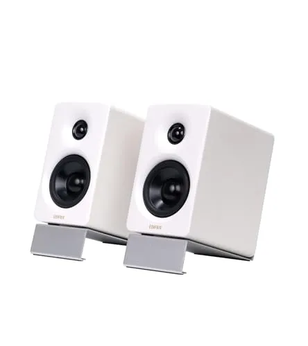 Edifier M60 Desktop Lautsprecher Weiß - PC-Lautsprecher mit 66 Watt RMS, Hi-Res Audio zertifiziert und Bluetooth V5.3 für kabellosen Genuss, inklusive stilvollem Aluminium-Lautsprecherständer.