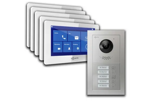 Goliath Basic Line 5-Familienhaus Video Türsprechanlage mit Monitor - Moderne 2-Draht BUS Türsprechanlage für Mehrfamilienhäuser, FullHD und App-Anbindung. Einfache Installation und erweiterbar für optimale Sicherheit und Kommunikation.
