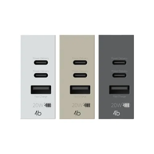4box USB PD 20 W CCA für Vimar Linea – Ladegerät mit 3 Anschlüssen - Praktisches Modul mit zwei Typ-C- und einem Typ-A-Anschluss. Ideal für schnelles Laden ohne Netzteil. Kompakt mit nur 47 mm Tiefe und kompatibel mit Vimar Linea.