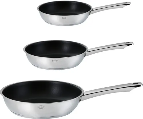 RÖSLE Moments Pfannen-Set 20, 24, 28 cm - 3-teiliges Pfannen-Set aus hochwertigem Edelstahl mit ProPlex Antihaftbeschichtung, spülmaschinengeeignet und hitzebeständig bis 260 °C - ideal für gesunde und mühelose Zubereitung.