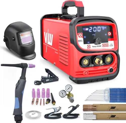 VECTOR WELDING Schweißgerät DC WIG 200A Puls SET, Helm, Fusspedal, Zubehör | Tokyo 2300