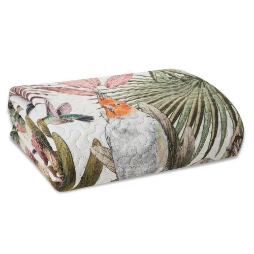 Design91 Tagesdecke Palmenmuster – Exotisches Dschungel-Design - Leichte Tagesdecke im Tropical-Design mit buntem Palmen- und Papageienmotiv. Ideal als Bett- oder Sofaüberwurf, sorgt für eine frische Atmosphäre und ist pflegeleicht.