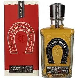 Tequila Herradura Anejo - 100% Agave, 40% Vol. (1 x 0.7 l) - Premium Tequila mit 24 Monaten Fassreife in amerikanischer Weißeiche, ideal für puren Genuss oder auf Eis. Voller Geschmack mit Noten von gerösteter Eiche und Vanille.
