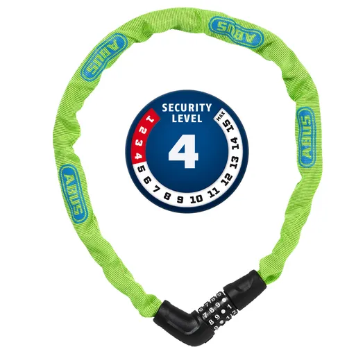 ABUS Uni Fahrradschloss 75 cm - Grün (Lime) - Fahrradschloss mit flexiblem Zahlencode und ABUS-Sicherheitslevel 4, ideal für günstige Zweiräder. Robuste 5 mm Stahlkette mit Textilschlauch schützt vor Lackschäden.