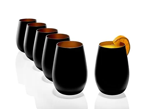 Stölzle Lausitz Wassergläser Elements metallic Schwarz/Gold 6er-Set - Elegante Wassergläser aus bleifreiem Kristallglas, spülmaschinengeeignet und ideal für Wasser, Saft & Cocktails – perfekt für jeden Anlass.