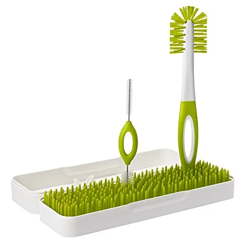 Tomy Boon TRIP Travel Drying Rack and Bottle Brushes , Compact Drying Rack with Bottle Brush and Breast Pump Brushes, Green