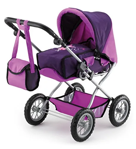 Bayer Design 15012AA Kombi Puppenwagen Grande - Zusammenklappbar und höhenverstellbar, mit herausnehmbarer Tragetasche und Umhängetasche in lila, ideal für Puppen bis 46 cm