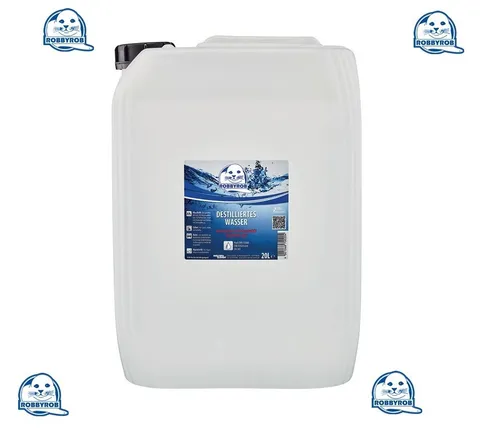 Destilliertes Wasser 20l Kanister ROBBYROB - Medizinischer Bedarf, entionisiert und UV-bestrahlt, ideal für Haushalt, Hobby, Camping und Labor, verhindert Kalkablagerungen.
