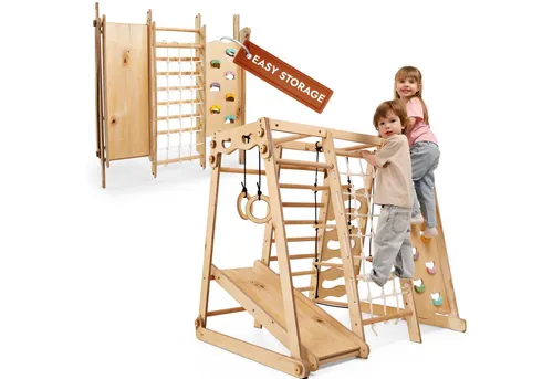 Goodevas Klettergerüst 9-in-1 für Kinder - Vielseitiges 9-in-1 Montessori Klettergerüst aus nachhaltigem Holz, fördert Motorik und Selbstständigkeit, ideal für Kinder von 1-3 Jahren.
