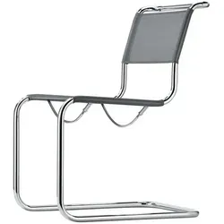 Thonet Freischwinger S33 Netzbespannung silberfarben Kunststoff Gestell verchromt 49x85x66 cm