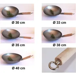 AAF Nommel Wok aus Karbonstahl Ø 35 cm - Grillzubehör für Gasherd, hitzebeständig bis 270 °C, ideal zum Aufhängen mit Holzgriff für einfache Handhabung.