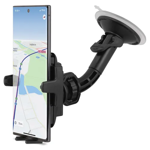 Wicked Chili KFZ Handyhalterung für Samsung Galaxy S23, S22, iPhone 15, 14, 13 - KFZ Einbau - Universelle Halterung mit flexiblem Kugelgelenk für optimale Sicht im Auto, hergestellt in Deutschland und mit sicherem Vakuumsauger für stabilen Halt.