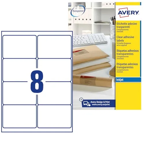 Etichette trasparenti QuickPEEL™ Avery Inkjet 99,1x67,7 mm 8 et/ff J8565-25 (conf.25)