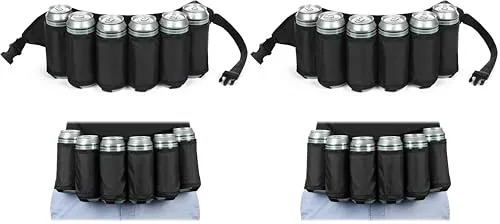 FunX Biergürtel Bierholster für 6 Bierflaschen oder Dosen - Verstellbarer Bierhalter für Festivals, JGA's, Parties, Karneval und Camping - 72-120 cm