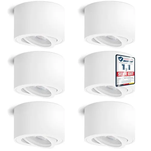 linovum 6er Set SMOL LED Deckenspot weiß - flach & schwenkbar - Deckenspot Set für optimale Beleuchtung - extra flach mit nur 50mm, ideal für Küche, Flur oder Esstisch. Inklusive 5W LED Modul, rostfrei und zeitloses Design.