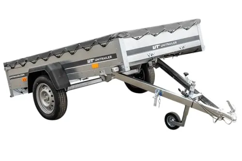 UNITRAILER Gartenanhänger 230 KIPP mit Flacher Plane - Universalzubehör für Anhängerkupplungen: Der Garten Trailer 230 KIPP bietet 620 kg Zuladung, eine kippbare Funktion für einfaches Be- und Entladen und schützt Ihre Ladung mit einer witterungsbeständigen Plane.