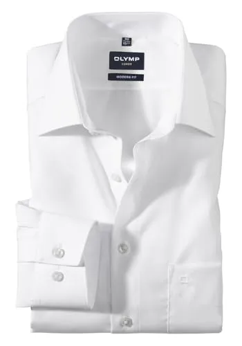 Modern Fit Hemd Langarm mit New Kent Kragen - Weiß - Herrenhemden, Slim Fit Passform für einen modernen Look, ideal für Business und Freizeit.