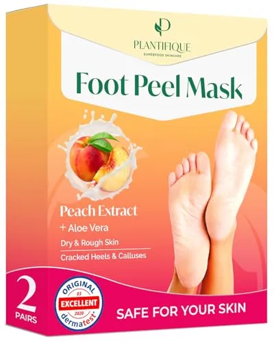 Plantifique Fußmaske - Hornhaut Socken - 2 Paar Pfirsich Fussmaske Hornhautentferner Socken - Hornhaut entfernen fuß - Foot Peel Mask Fußpeeling - Fußpflege Geschenke