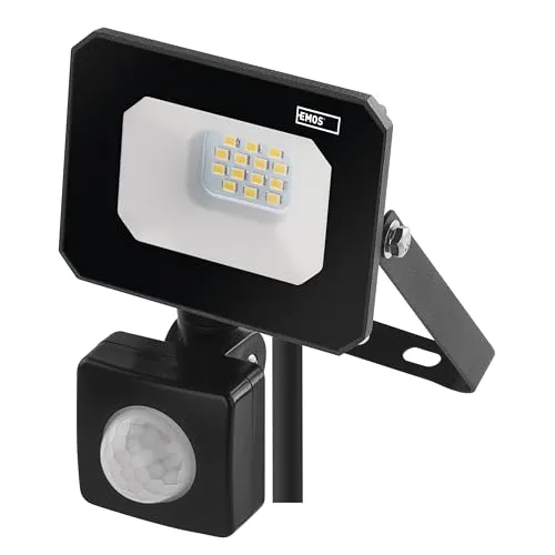 EMOS LED Strahler SIMPO 10 W mit Bewegungsmelder, wasserdichtes Flutlicht für Feuchtraum oder Außen, superhell 1000 lm, Neutralweiß 4000 K, Lebensdauer 25 000 Stunden, inkl. 20 cm Anschlusskabel