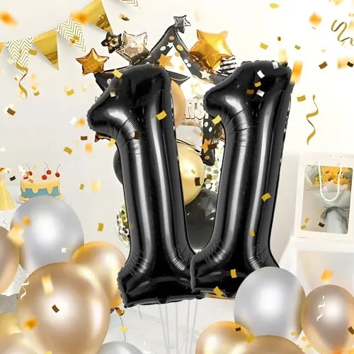 Geburtstag zahlen luftballon 11 jahre | Folienballon Schwarz- Folienballon in 40"-101cm Geburtstagsdeko - Ballon Zahl Deko zum Geburtstag fliegt mit Helium für Mädchen Junge 11.Geburtstags